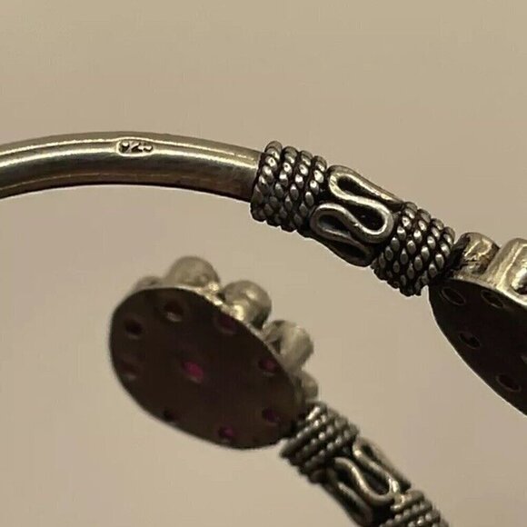 NATIVE AMERICAN 925 STERLING SILVER Navajo Stamped BRACELET Pink/Ruby - Picture 9 of 10